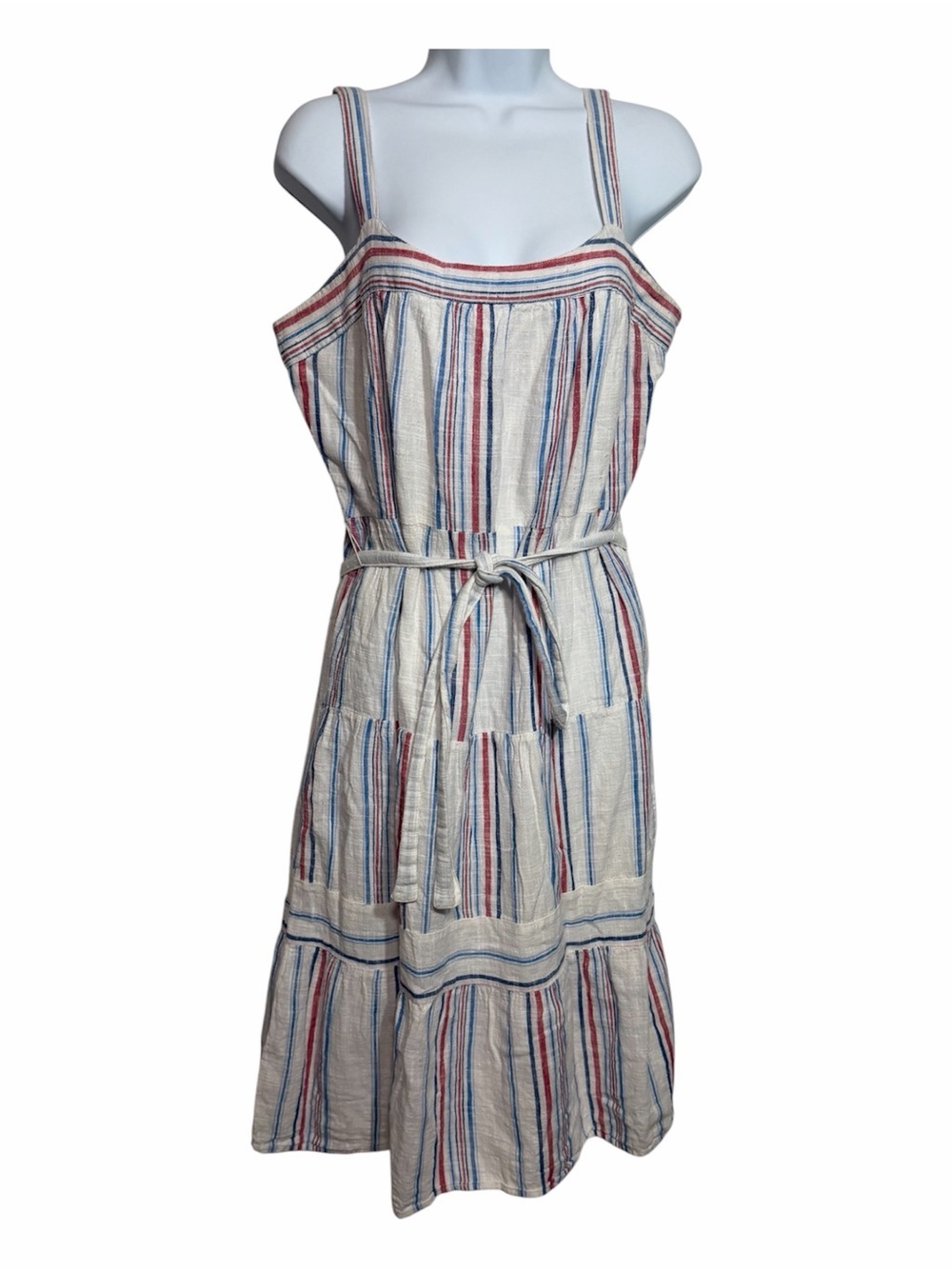 Gap Striped Tie-Waist Sundress Midi Size Medium Patriotic Red White Blue Summer